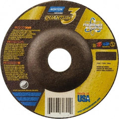 Norton - 4" Wheel Diam, 1/4" Wheel Thickness, 5/8" Arbor Hole, Type 27 Depressed Center Wheel - Coarse Grade, Ceramic, Resinoid Bond - Apex Tool & Supply