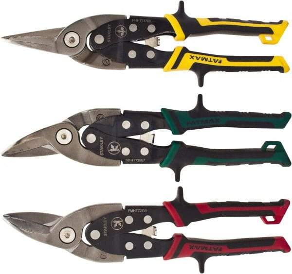 Stanley - 3 Piece Aviation Snip Set - Left, Right, Straight, 10" OAL, 1-15/16" LOC - Apex Tool & Supply