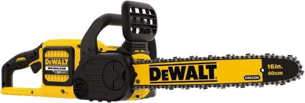 DeWALT - 60 Volt, 15 m/sec, Battery Powered Chainsaw - 16" Guide Bar Length, 7,500 RPM, 3/8" Chain Pitch, 0.043 Chain Gauge - Apex Tool & Supply