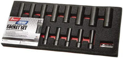 Ability One - 15 Piece 1/2" Drive Deep Well Impact Socket Set - 6 Points, 10mm to 24mm Range, Metric Measurement Standard - Apex Tool & Supply