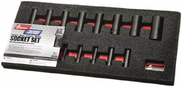 Ability One - 14 Piece 3/8" Drive Deep Well Impact Socket Set - 6 Points, 8mm to 24mm Range, Inch Measurement Standard - Apex Tool & Supply