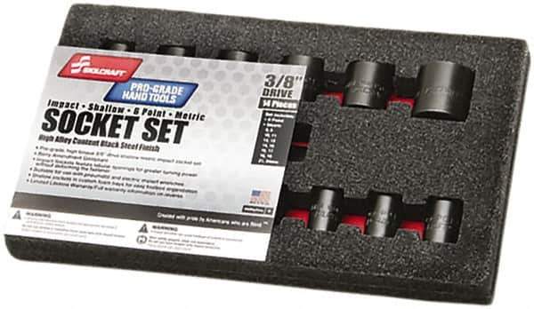 Ability One - 14 Piece 3/8" Drive Impact Socket Set - 6 Points, 8mm to 24mm Range, Inch Measurement Standard - Apex Tool & Supply