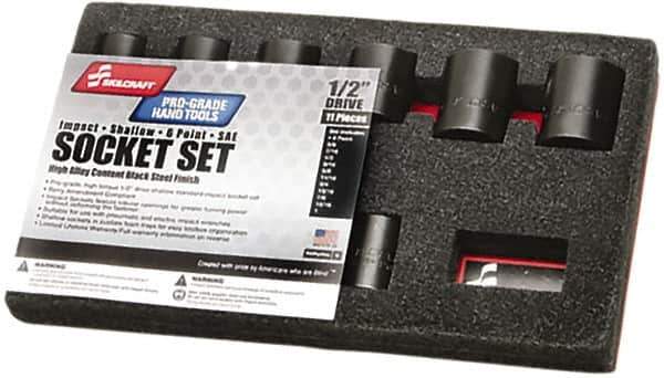 Ability One - 11 Piece 3/8" Drive Impact Socket Set - 6 Points, 3/8" to 1" Range, Inch Measurement Standard - Apex Tool & Supply