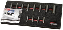 Ability One - 12 Piece 3/8" Drive Deep Well Impact Socket Set - 6 Points, 5/16" to 1" Range, Inch Measurement Standard - Apex Tool & Supply