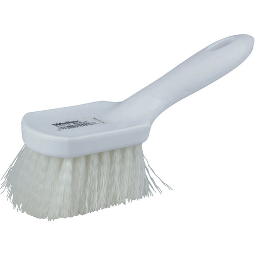 8″ Utility Scrub Brush, White Nylon Fill, Short Handle, Plastic Block - Apex Tool & Supply