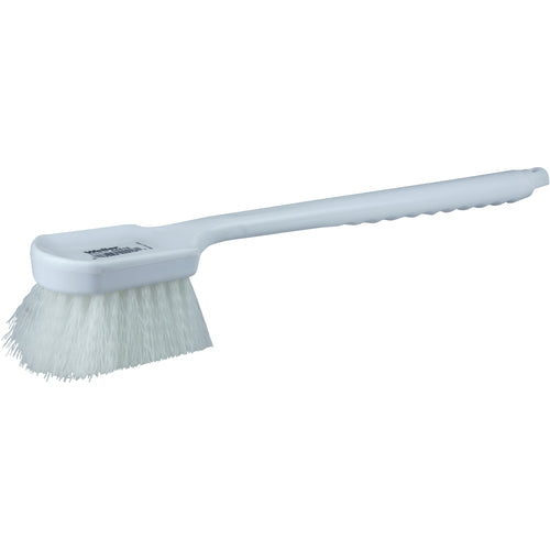 20″ Utility Scrub Brush, White Nylon Fill, Long Handle, Plastic Block - Apex Tool & Supply