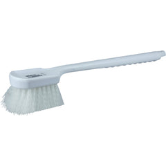 20″ Utility Scrub Brush, White Nylon Fill, Long Handle, Plastic Block - Apex Tool & Supply