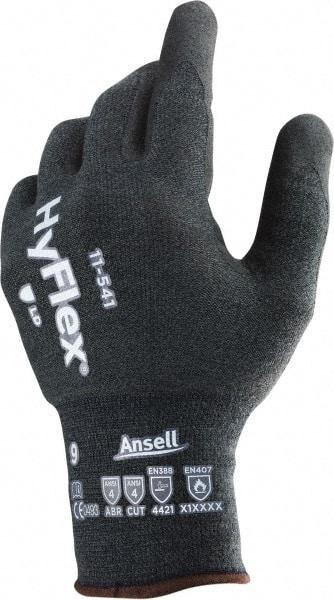 Ansell - Size S (8), ANSI Cut Lvl 4, Abrasion Lvl 4, Silicone-Free Nitrile Coated Cut Resistant Gloves - 9.5" Long, Palm & Fingertips Coated, Knit Wrist, Gray, Paired - Apex Tool & Supply