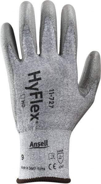 Ansell - Size S (7), ANSI Cut Lvl 2, Abrasion Lvl 6, Polyurethane Coated Cut Resistant Gloves - 8" Long, Palm & Fingertips Coated, Intercept Technology Yarn Lining, Knit Wrist, Silver, Paired - Apex Tool & Supply