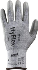 Ansell - Size S (7), ANSI Cut Lvl 2, Abrasion Lvl 6, Polyurethane Coated Cut Resistant Gloves - 8" Long, Palm & Fingertips Coated, Intercept Technology Yarn Lining, Knit Wrist, Silver, Paired - Apex Tool & Supply