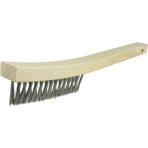 V-Groove Hand Wire Scratch Brush, .012 Stainless Steel Fill, Curved Handle, 3 × 19 Rows - Apex Tool & Supply