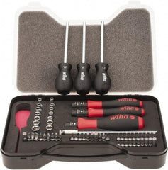 Wiha - 59 Piece, 1/4" Drive Screwdriver Vario Set - #0, #1 & #2 Phillips, 0.05 to 1/4" Hex, 1.5 to 6mm Hex, T5 to T30 Torx, #1 & #2 Pozidriv, #1 to #3 Square Recess, 4.5, 5.5 & 6mm Slotted - Apex Tool & Supply