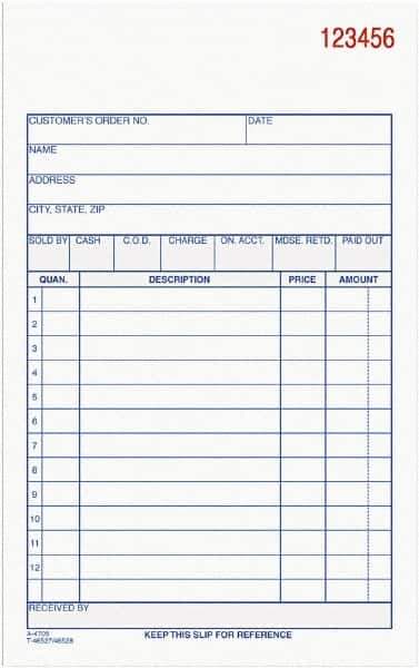 Adams Business Forms - 50 Sheet, 4-3/16 x 7-3/16", Sales Order Book - White - Apex Tool & Supply