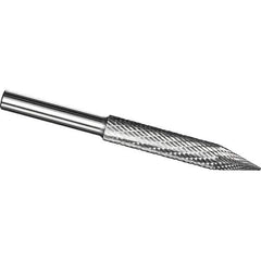 Made in USA - 1/2" Cut Diam, 3/8" Shank Diam, Cone Head Tire Cut Burr - Carbide, 3" LOC, 5" OAL - Apex Tool & Supply