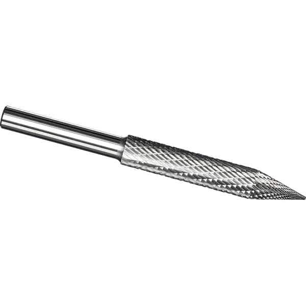 Made in USA - 5/16" Cut Diam, 5/16" Shank Diam, Cone Head Tire Cut Burr - Carbide, 1-1/2" LOC, 3" OAL - Apex Tool & Supply