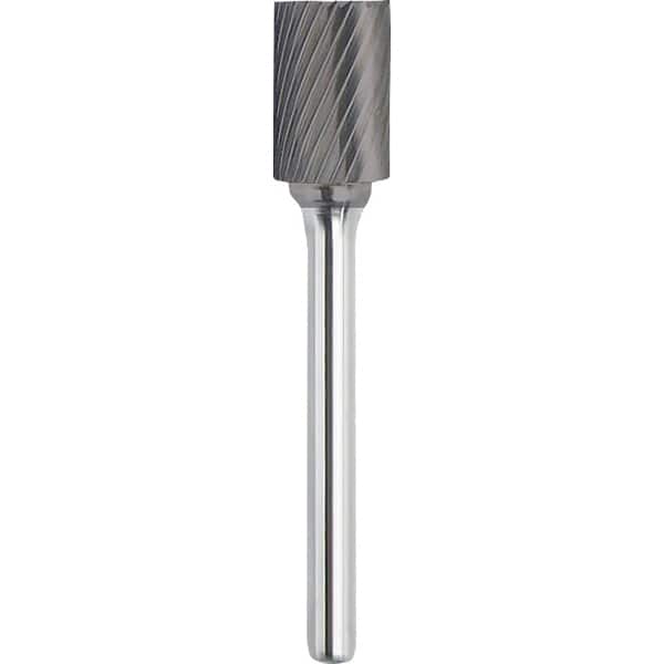 Made in USA - 8mm Cut Diam, 0.2362" Shank Diam, Carbide Single Cut Cylinder Burr with End Cut - Apex Tool & Supply