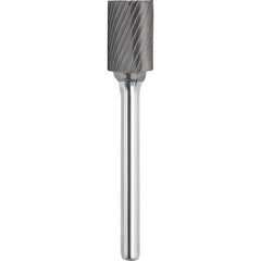 Made in USA - 16mm Cut Diam, 0.2362" Shank Diam, Cylinder with End Cut Head Single Cut Burr - Carbide, 25mm LOC, 70mm OAL - Apex Tool & Supply