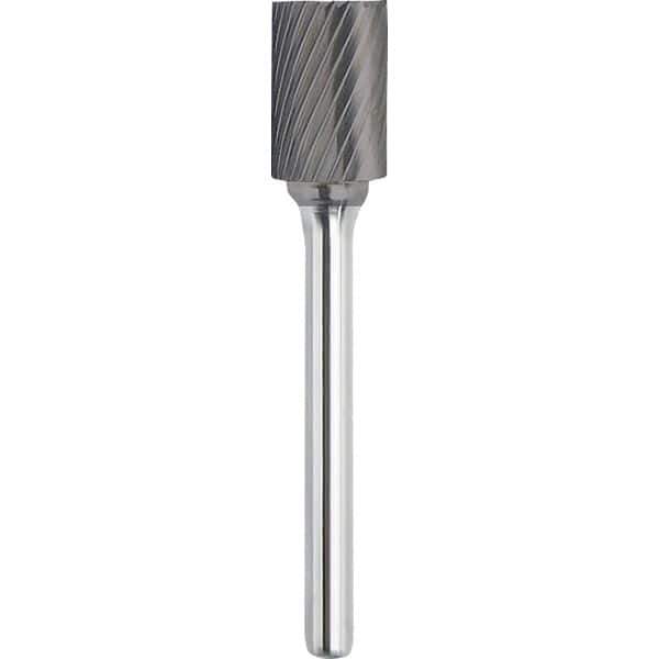 Made in USA - 3/4" Cut Diam, 1/4" Shank Diam, Cylinder with End Cut Head Single Cut Burr - Carbide, 3/4" LOC, 2-1/2" OAL - Apex Tool & Supply