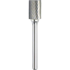 Made in USA - 3/8" Cut Diam, 1/4" Shank Diam, Cylinder Head Single Cut Burr - Carbide, 1" LOC, 2-3/4" OAL - Apex Tool & Supply