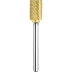 Made in USA - 1" Cut Diam, 1/4" Shank Diam, Cylinder with End Cut Head Single Cut Burr - Carbide, 1" LOC, 2-3/4" OAL - Apex Tool & Supply