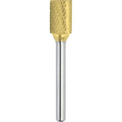 Made in USA - 1" Cut Diam, 3/8" Shank Diam, Cylinder Head Double Cut Burr - Carbide, 1" LOC, 2-3/4" OAL - Apex Tool & Supply