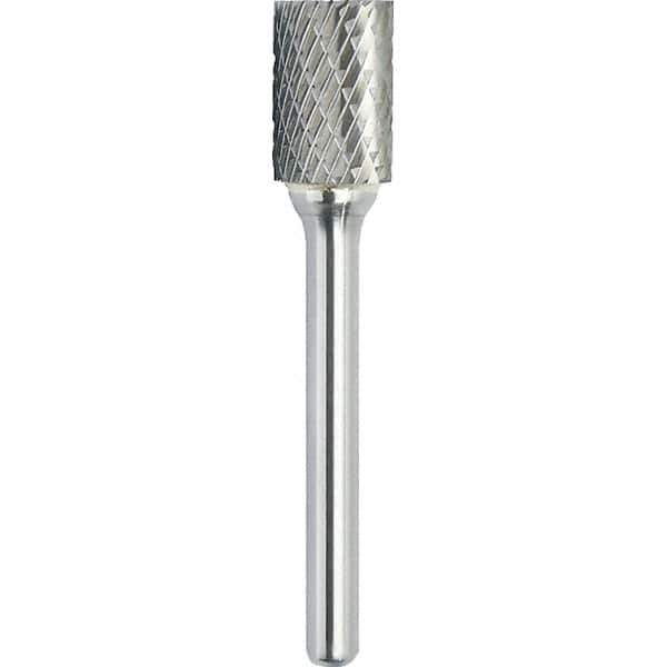 Made in USA - 3/4" Cut Diam, 1/4" Shank Diam, Cylinder with End Cut Head Double Cut Burr - Carbide, 3/4" LOC, 2-1/2" OAL - Apex Tool & Supply
