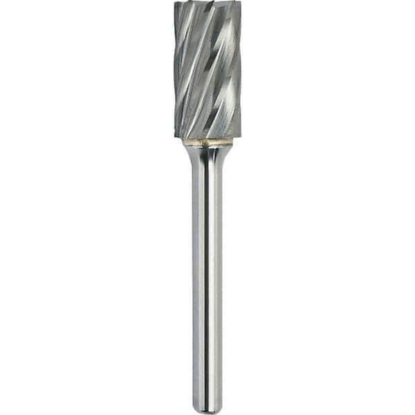 Made in USA - 3/4" Cut Diam, 1/4" Shank Diam, Cylinder with End Cut Head Aluma Cut Burr - Carbide, 3/4" LOC, 2-1/2" OAL - Apex Tool & Supply
