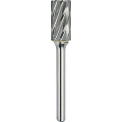 Made in USA - 1/2" Cut Diam, 1/4" Shank Diam, Cylinder with End Cut Head Aluma Cut Burr - Carbide, 1" LOC, 2-3/4" OAL - Apex Tool & Supply