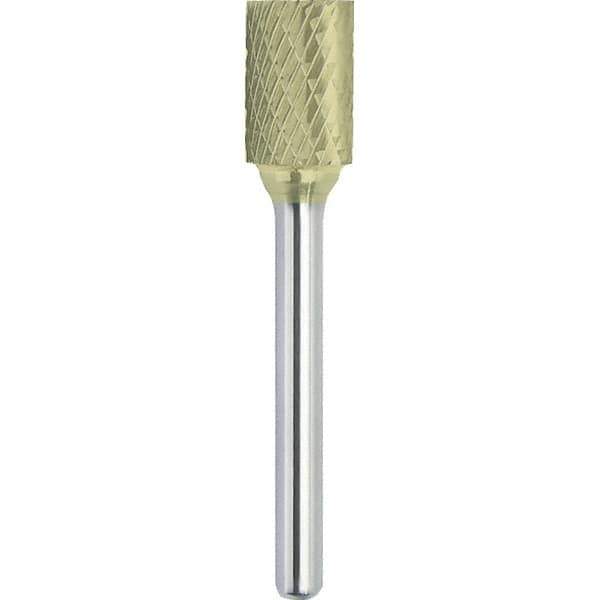 Made in USA - 3/8" Cut Diam, 1/4" Shank Diam, Cylinder Head Double Cut Burr - Carbide, 1-1/2" LOC, 3-1/4" OAL - Apex Tool & Supply
