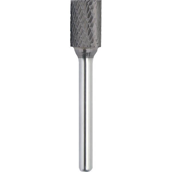 Made in USA - 1/2" Cut Diam, 0.2362" Shank Diam, Cylinder with End Cut Head Double Cut Burr - Carbide, 25mm LOC, 70mm OAL - Apex Tool & Supply