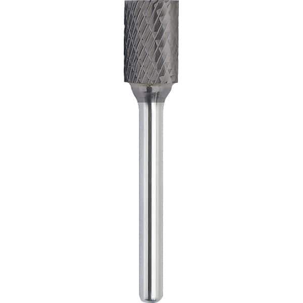 Made in USA - 1/2" Cut Diam, 3/8" Shank Diam, Cylinder Head Double Cut Burr - Carbide, 1" LOC, 2-3/4" OAL - Apex Tool & Supply