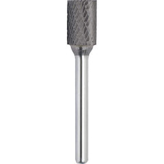 Made in USA - 11mm Cut Diam, 0.2362" Shank Diam, Cylinder with End Cut Head Double Cut Burr - Carbide, 25mm LOC, 70mm OAL - Apex Tool & Supply