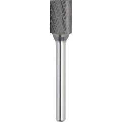Made in USA - 1/2" Cut Diam, 0.2362" Shank Diam, Cylinder with End Cut Head Double Cut Burr - Carbide, 25mm LOC, 70mm OAL - Apex Tool & Supply