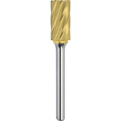 Made in USA - 1/4" Cut Diam, 1/8" Shank Diam, Cylinder with End Cut Head Aluma Cut Burr - Carbide, 3/16" LOC, 2-15/16" OAL - Apex Tool & Supply