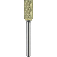 Made in USA - 1/4" Cut Diam, 1/8" Shank Diam, Cylinder with End Cut Head Aluma Cut Burr - Carbide, 3/16" LOC, 2-15/16" OAL - Apex Tool & Supply