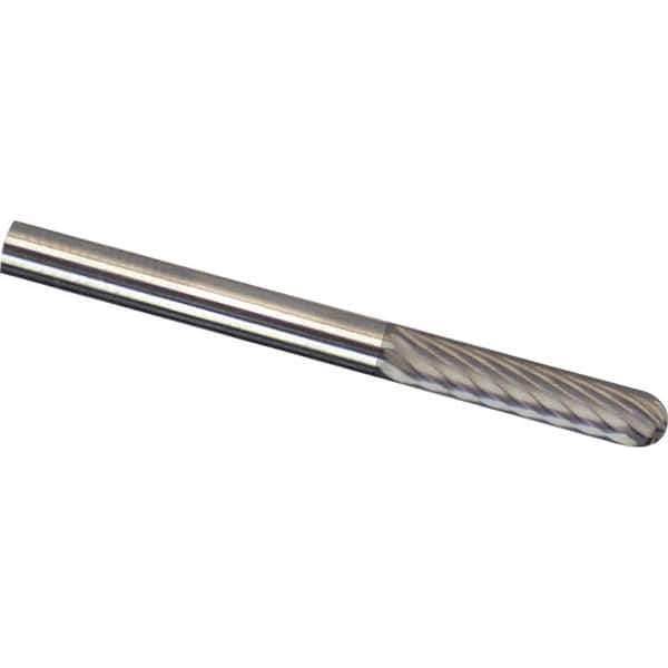 Made in USA - 1/8" Cut Diam, 1/8" Shank Diam, Cylinder with Radius Head Aluma Cut Burr - Carbide, 9/16" LOC, 2" OAL - Apex Tool & Supply