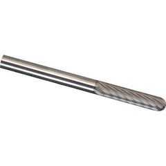 Made in USA - 1/8" Cut Diam, 1/4" Shank Diam, Cylinder with Radius Head Single Cut Burr - Carbide, 5/8" LOC, 2" OAL - Apex Tool & Supply