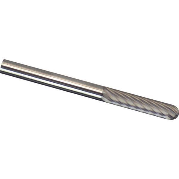 Made in USA - 1/8" Cut Diam, 1/8" Shank Diam, Cylinder with Radius Head Double Cut Burr - Carbide, 9/16" LOC, 3" OAL - Apex Tool & Supply
