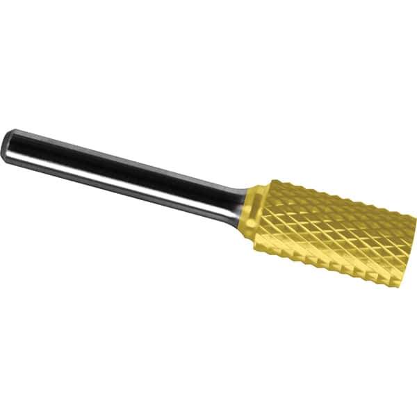 Made in USA - 9.5mm Cut Diam, 0.2362" Shank Diam, Cylinder Head Diamond Cut Burr - Carbide, 38mm LOC, 70mm OAL - Apex Tool & Supply