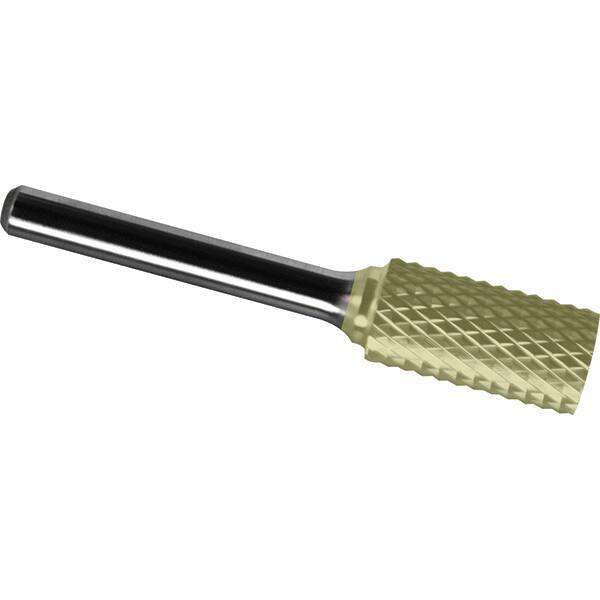 Made in USA - 3/4" Cut Diam, 1/4" Shank Diam, Cylinder Head Diamond Cut Burr - Carbide, 3/4" LOC, 2-1/2" OAL - Apex Tool & Supply