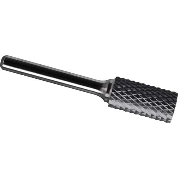 Made in USA - 3/4" Cut Diam, 3/8" Shank Diam, Cylinder Head Diamond Cut Burr - Carbide, 1" LOC, 2-3/4" OAL - Apex Tool & Supply