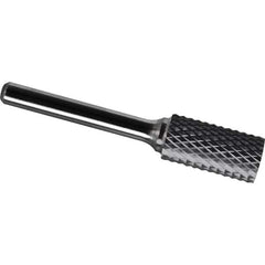 Made in USA - 1/2" Cut Diam, 1/4" Shank Diam, Cylinder Head Diamond Cut Burr - Carbide, 1" LOC, 2-3/4" OAL - Apex Tool & Supply
