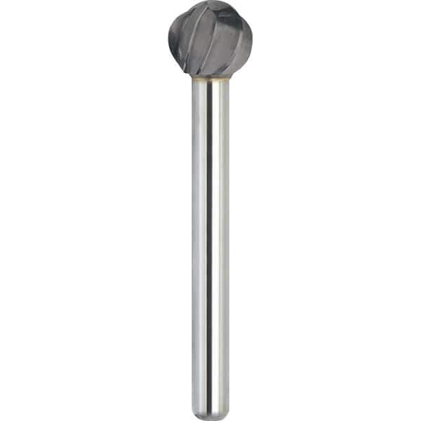 Made in USA - 5mm Cut Diam, 0.2362" Shank Diam, Ball Head Aluma Cut Burr - Carbide, 4mm LOC, 50mm OAL - Apex Tool & Supply