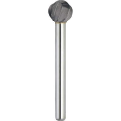 Made in USA - 5mm Cut Diam, 0.2362" Shank Diam, Ball Head Aluma Cut Burr - Carbide, 4mm LOC, 50mm OAL - Apex Tool & Supply