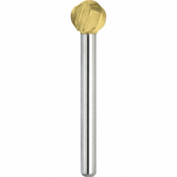 Made in USA - 1" Cut Diam, 1/4" Shank Diam, Ball Head Aluma Cut Burr - Carbide, 15/16" LOC, 2-3/4" OAL - Apex Tool & Supply