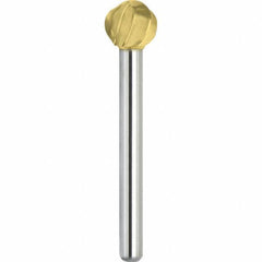 Made in USA - 5mm Cut Diam, 0.2362" Shank Diam, Ball Head Aluma Cut Burr - Carbide, 4mm LOC, 50mm OAL - Apex Tool & Supply