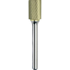 Made in USA - 5/16" Cut Diam, 1/4" Shank Diam, Cylinder Head Single Cut Burr - Carbide, 1" LOC, 2-3/4" OAL - Apex Tool & Supply