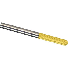 Made in USA - 1/8" Cut Diam, 1/4" Shank Diam, Cylinder with Radius Head Single Cut Burr - Carbide, 5/8" LOC, 2" OAL - Apex Tool & Supply