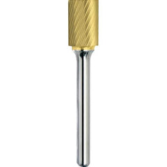 Made in USA - 1/2" Cut Diam, 1/4" Shank Diam, Cylinder Head Single Cut Burr - Carbide, 1" LOC, 2-3/4" OAL - Apex Tool & Supply