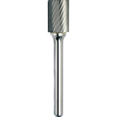 Made in USA - 1" Cut Diam, 1/4" Shank Diam, Cylinder Head Single Cut Burr - Carbide, 1" LOC, 2-3/4" OAL - Apex Tool & Supply